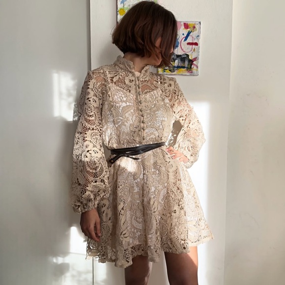 Zimmermann Waverly Lace Minidress in Cream Beige Size AU 2 / US 8 - Picture 10 of 13